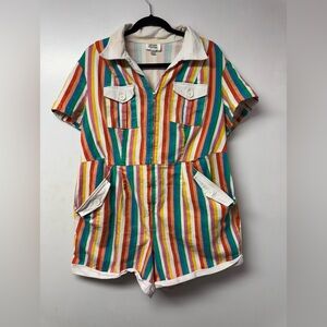 Unique Vintage Rainbow Stripe Zip Front Romper Plus Size 2X box Q